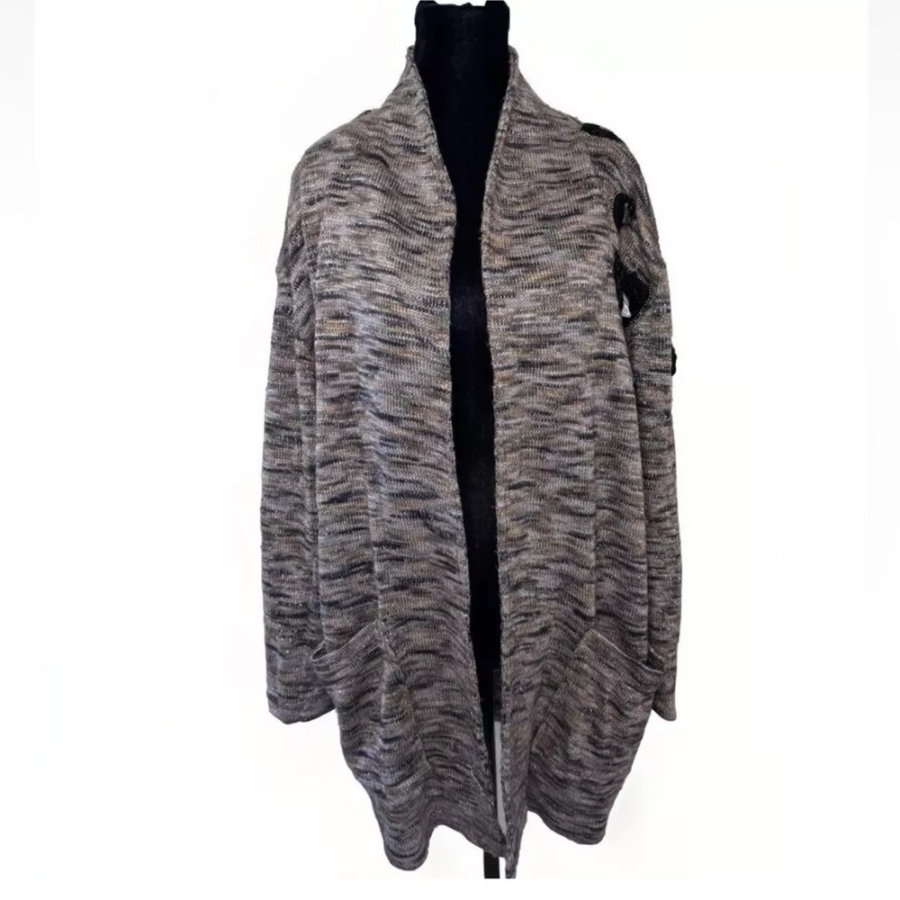 Vintage Peter Lai Cardigan Sweater M Art To Wear Designer Silver Brown Knit Boho